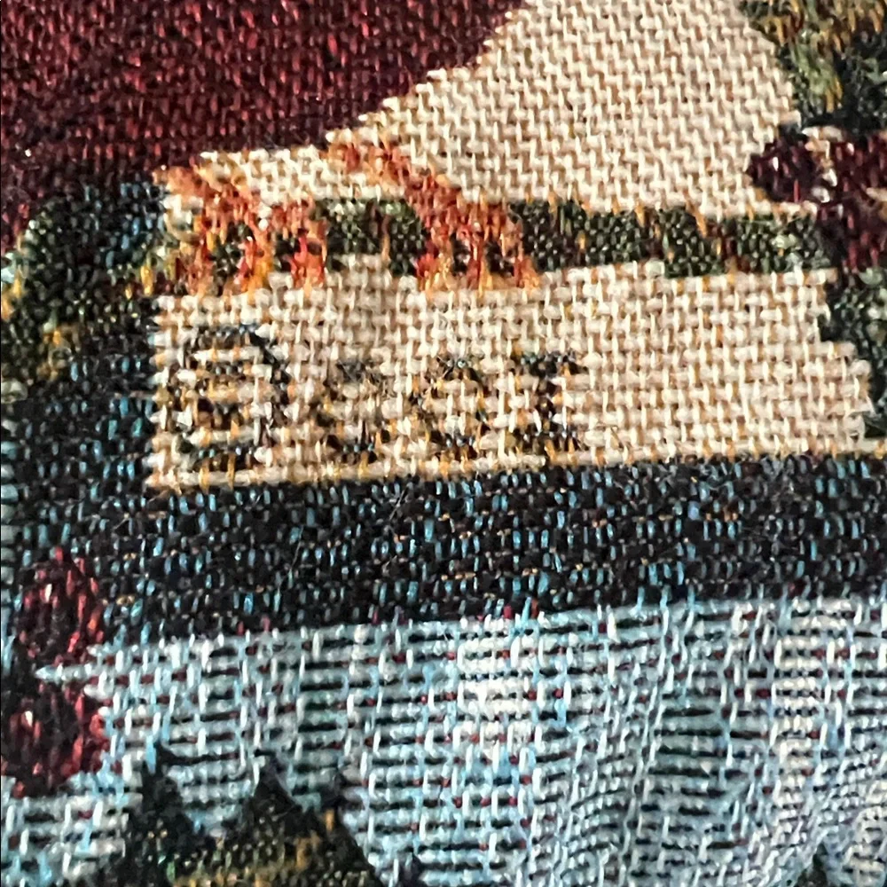 Festive Cardinal Tapestry Pillow Holly and berry, birdhouse, pine tree